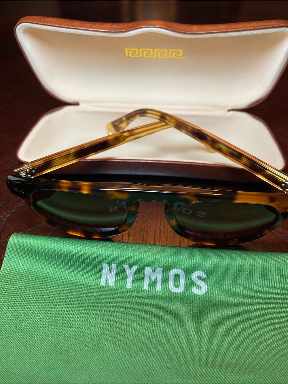 NYMOS Tortoise Shell Sunglasses with gold accents, cleaning cloth and case - Picture 7 of 15